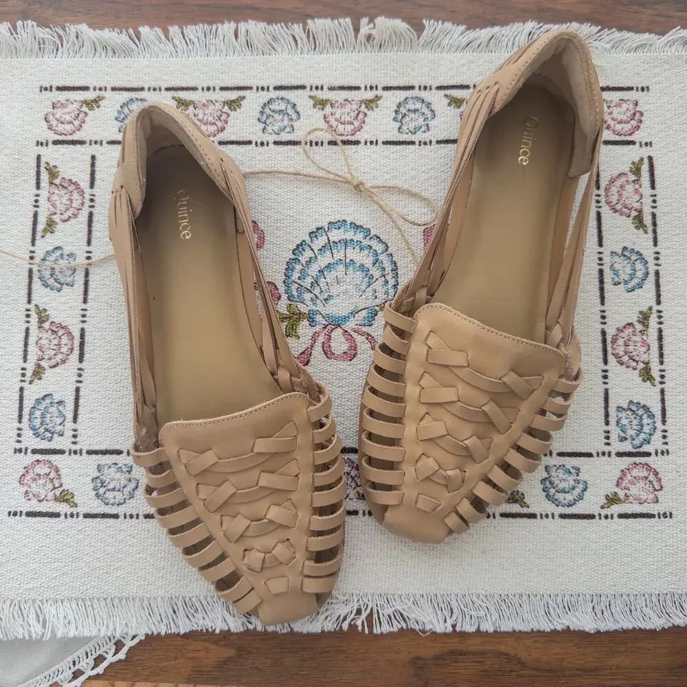 Quince Tan Woven Leather Flats Size US 7